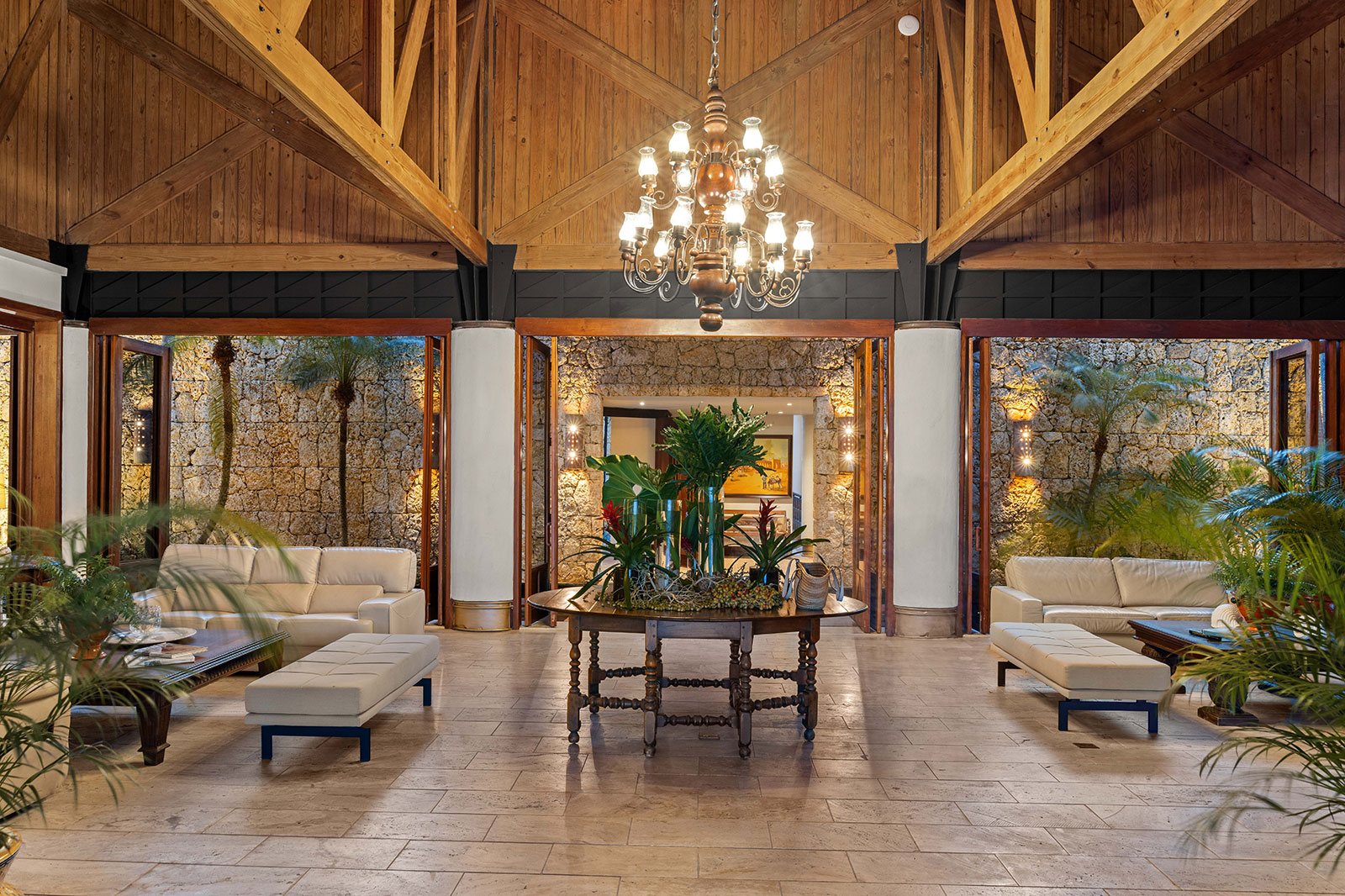 El Batey 11 living room under timber ceilings, Casa de Campo®