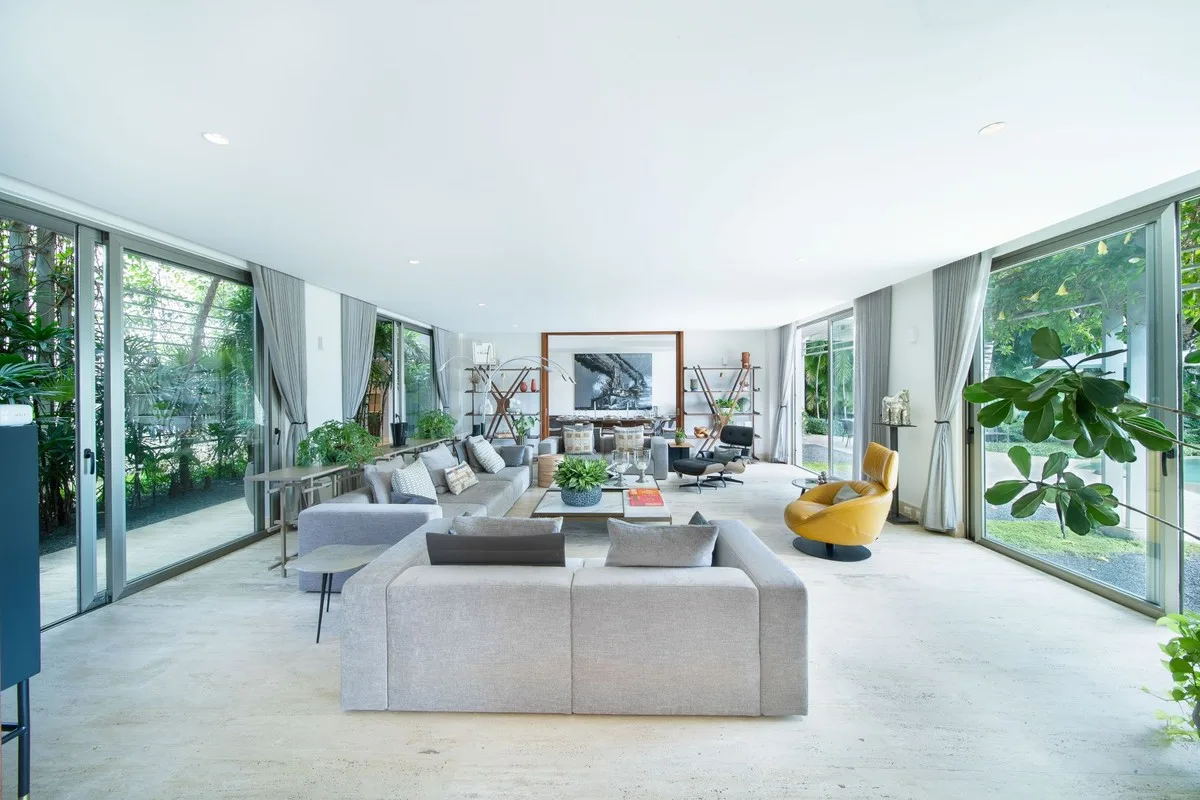 Open living room with glass walls to the garden, Barranca 17, Barranca, Casa de Campo®