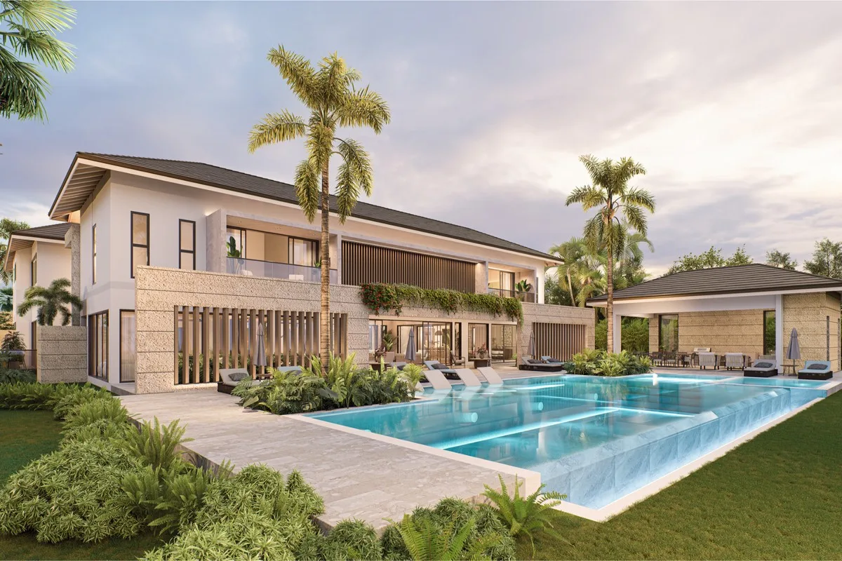 Rendering of the villa and pool among tropical gardens, Barranca Este 74, Barranca Este, Casa de Campo®