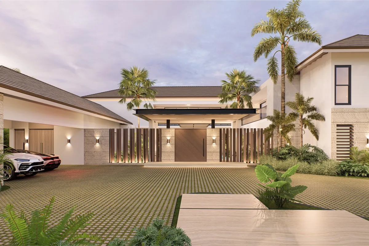 Rendering of the driveway and front facade, Barranca Este 74, Barranca Este, Casa de Campo®