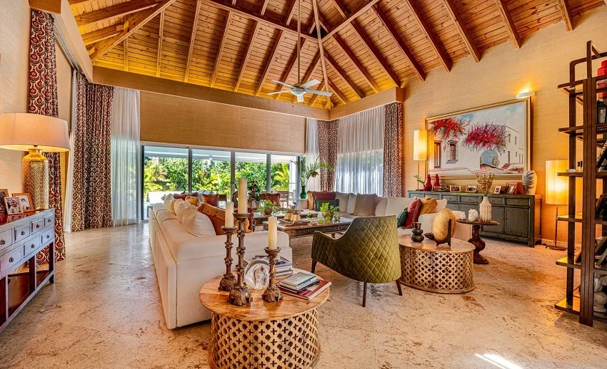 Living room under a vaulted timber ceiling, Las Cañas I 37, Las Cañas, Casa de Campo®