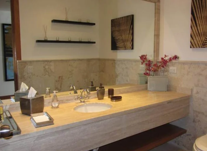 Marble double vanity in a guest bathroom, Los Altos I Penthouse, Los Altos, Casa de Campo®