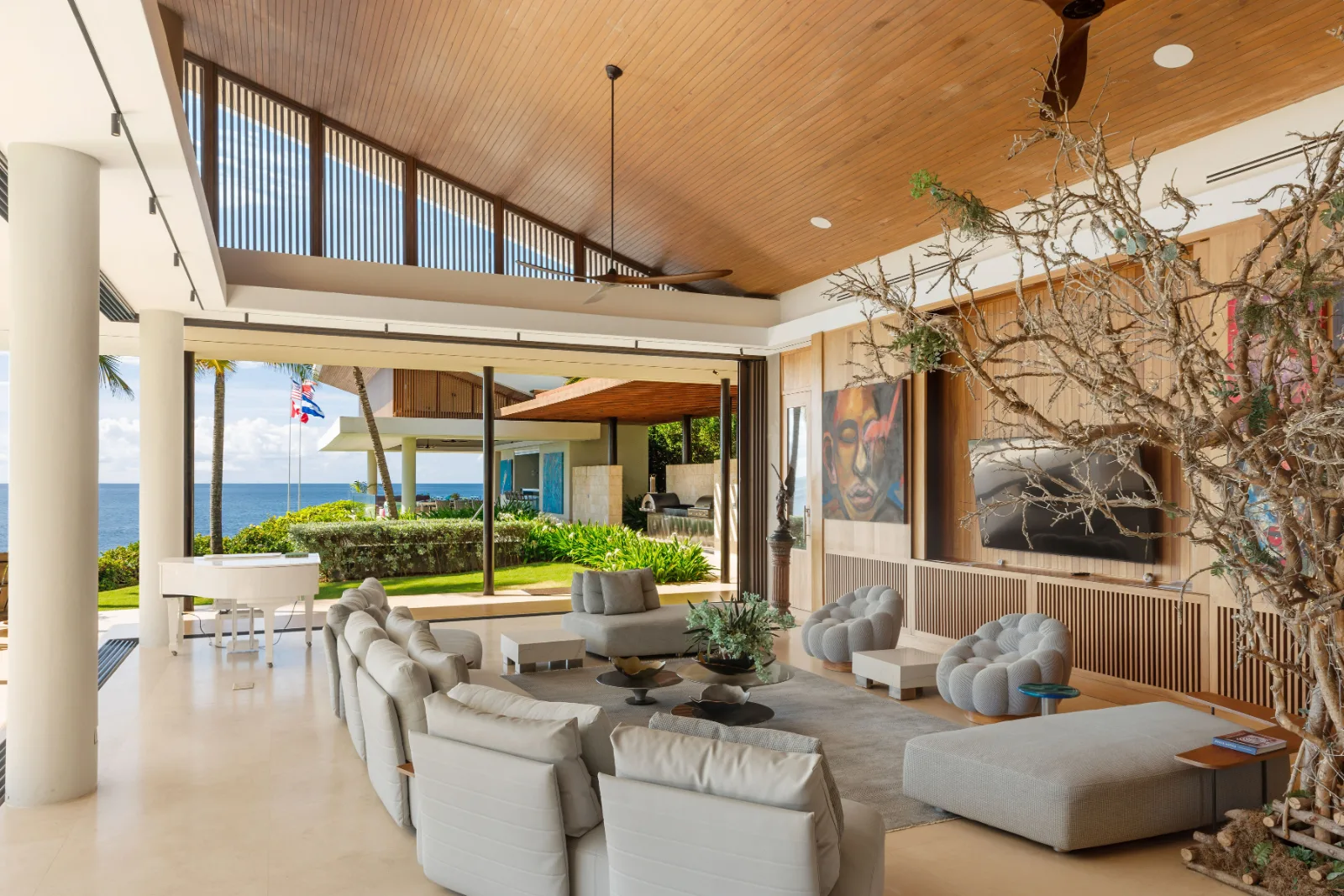 Living room with sea views and timber ceiling, Villa Farallón, Punta Aguila, Casa de Campo®