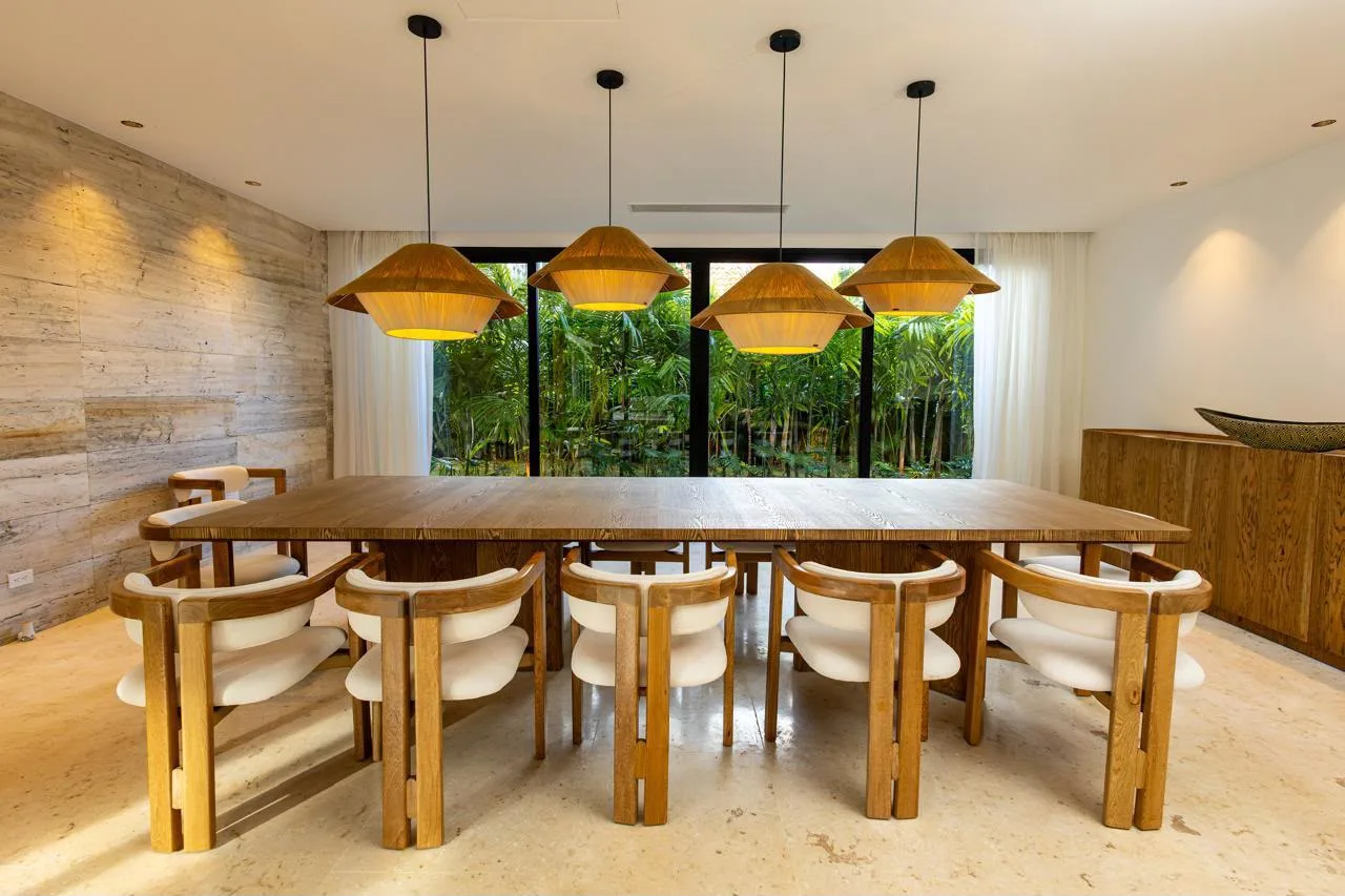 Dining room with rattan pendant lights, Barranca Este 14, Barranca Este, Casa de Campo®